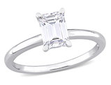 1.00 Carat (ctw) Lab-Created Emerald-Cut Moissanite Engagement Ring in Sterling Silver